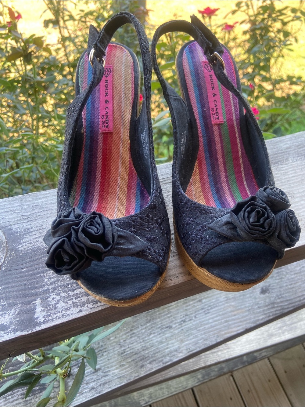Rock & Candy by Zigi Black lace Peep-Toe Wedge Sandals